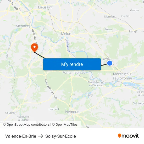 Valence-En-Brie to Soisy-Sur-Ecole map