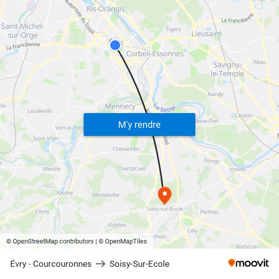 Évry - Courcouronnes to Soisy-Sur-Ecole map