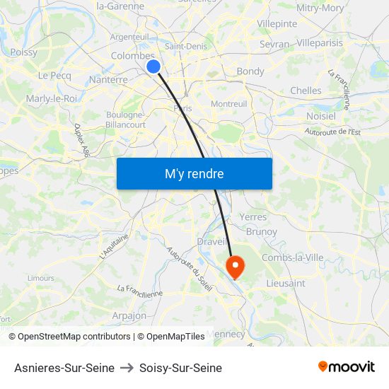 Asnieres-Sur-Seine to Soisy-Sur-Seine map