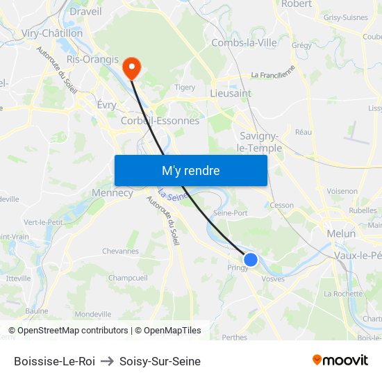 Boissise-Le-Roi to Soisy-Sur-Seine map