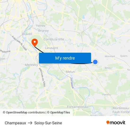Champeaux to Soisy-Sur-Seine map