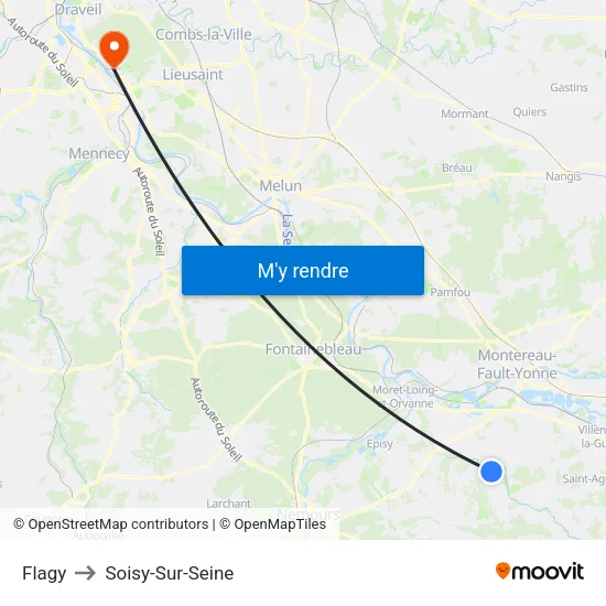 Flagy to Soisy-Sur-Seine map