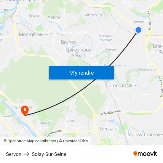 Servon to Soisy-Sur-Seine map