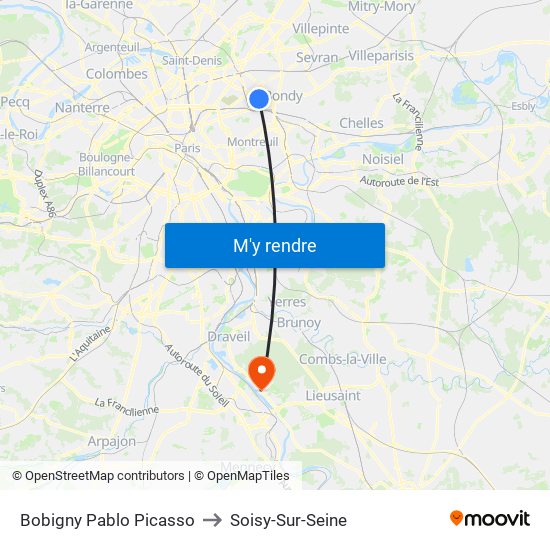 Bobigny Pablo Picasso to Soisy-Sur-Seine map