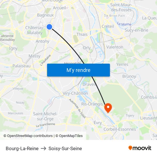 Bourg-La-Reine to Soisy-Sur-Seine map