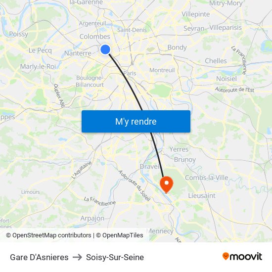 Gare D'Asnieres to Soisy-Sur-Seine map