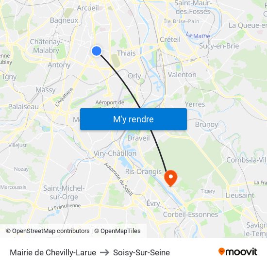 Mairie de Chevilly-Larue to Soisy-Sur-Seine map