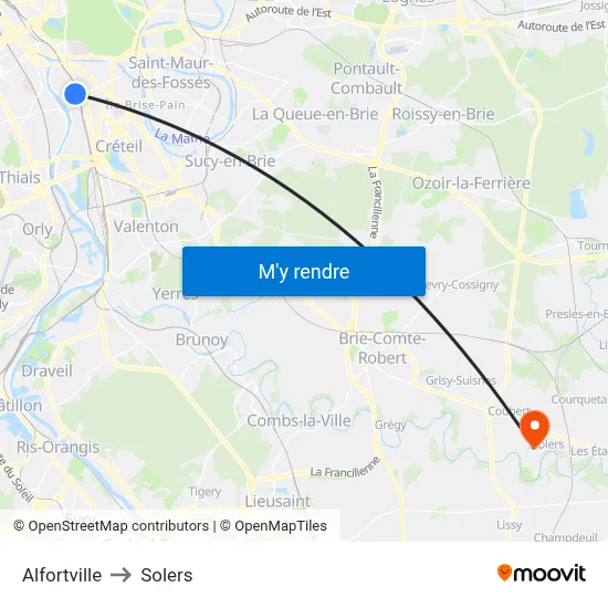 Alfortville to Solers map