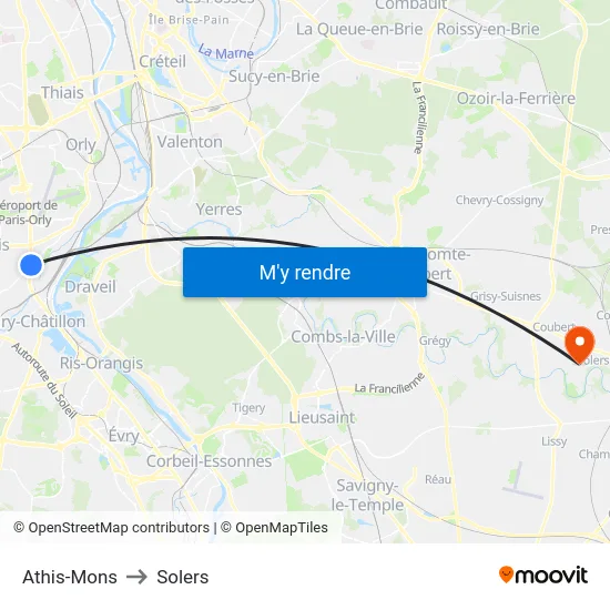 Athis-Mons to Solers map