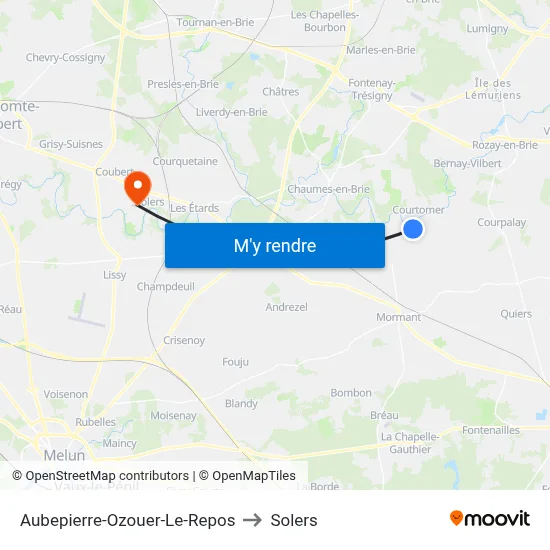 Aubepierre-Ozouer-Le-Repos to Solers map