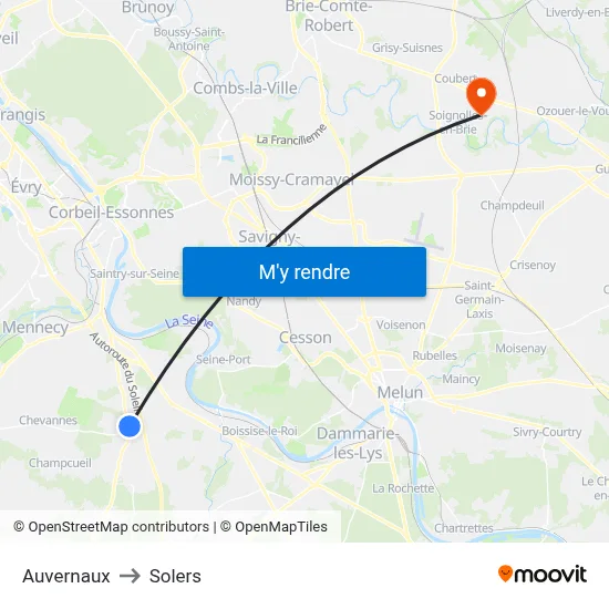 Auvernaux to Solers map