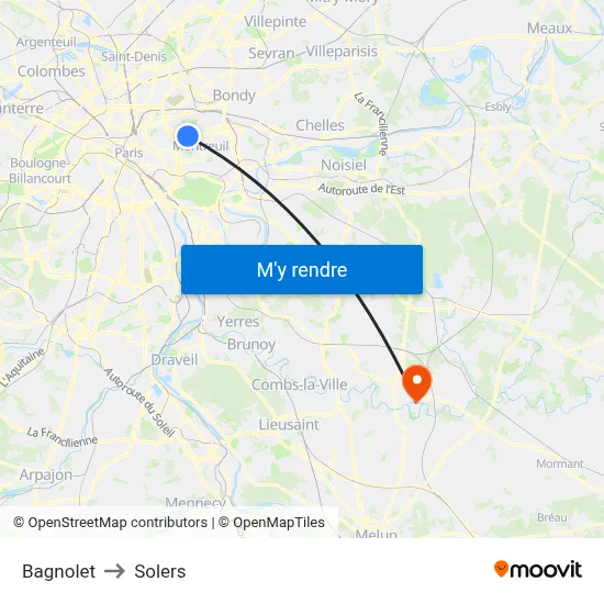 Bagnolet to Solers map