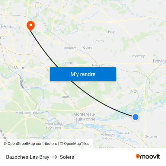 Bazoches-Les-Bray to Solers map