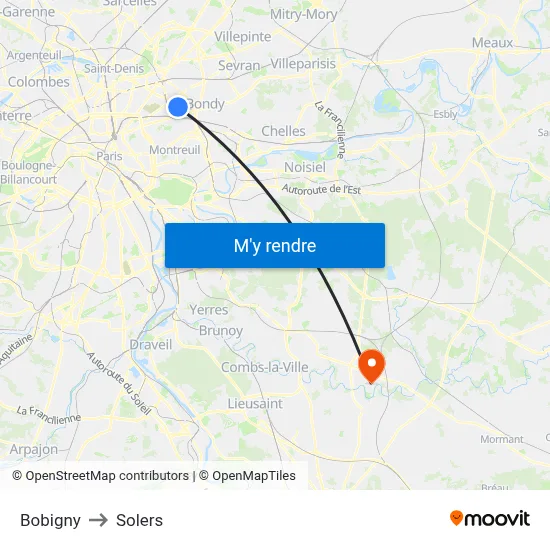 Bobigny to Solers map