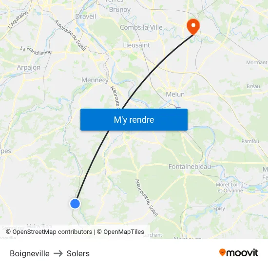 Boigneville to Solers map