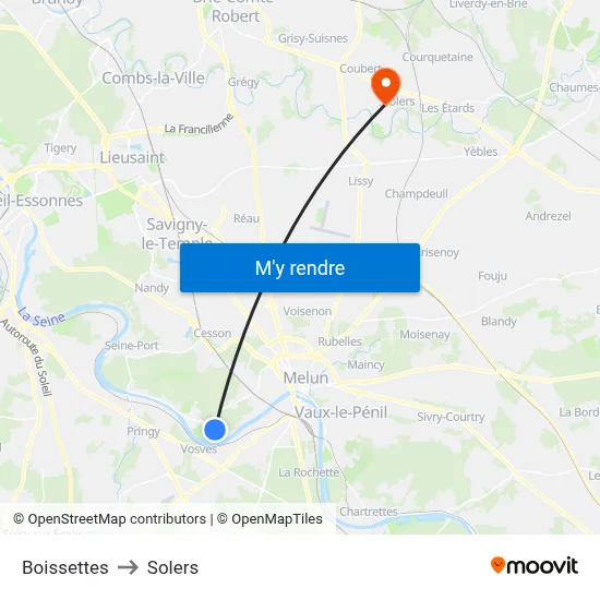 Boissettes to Solers map