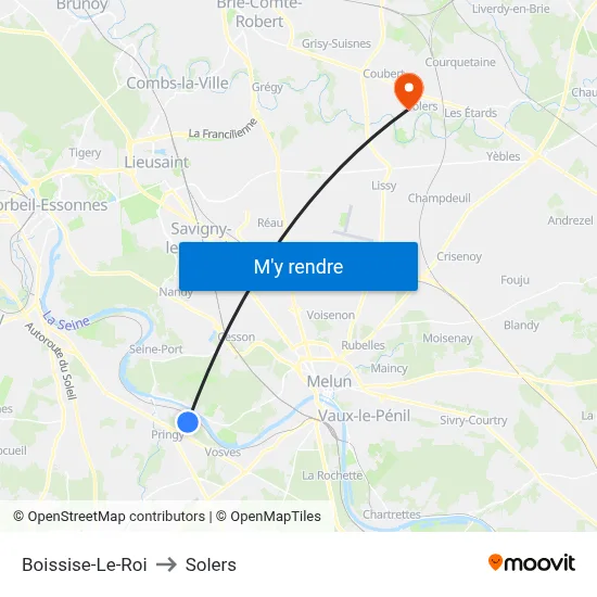 Boissise-Le-Roi to Solers map