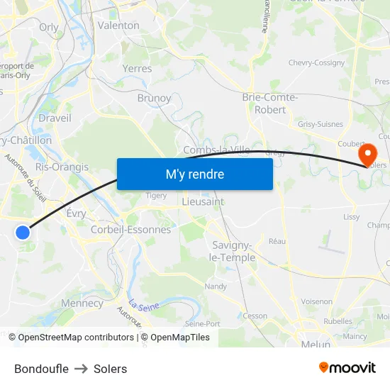 Bondoufle to Solers map