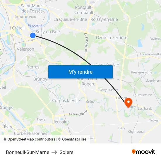 Bonneuil-Sur-Marne to Solers map