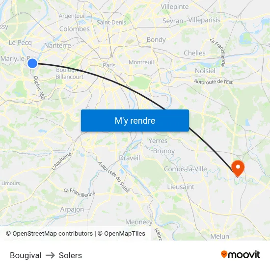 Bougival to Solers map