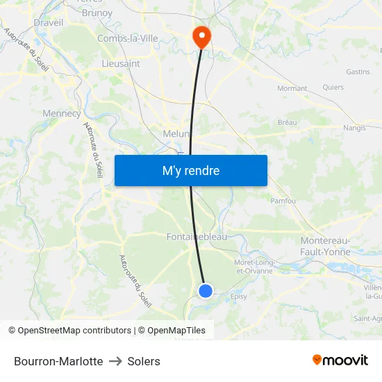 Bourron-Marlotte to Solers map