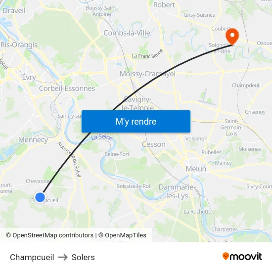 Champcueil to Solers map