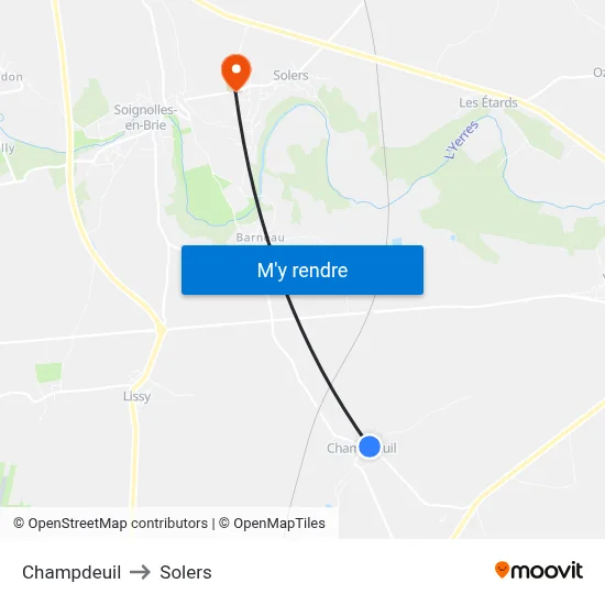 Champdeuil to Solers map