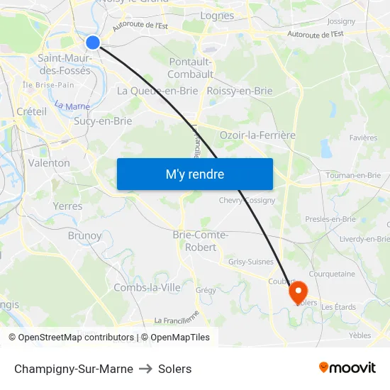 Champigny-Sur-Marne to Solers map
