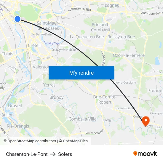 Charenton-Le-Pont to Solers map
