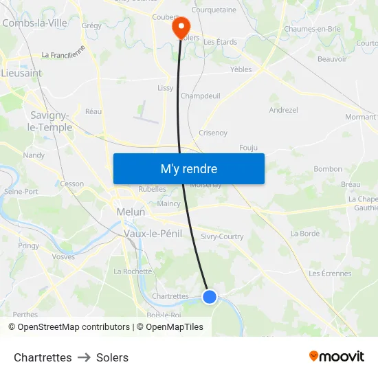 Chartrettes to Solers map