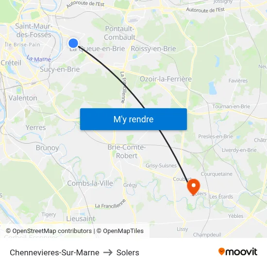 Chennevieres-Sur-Marne to Solers map