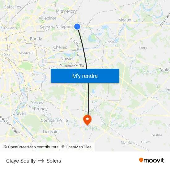 Claye-Souilly to Solers map