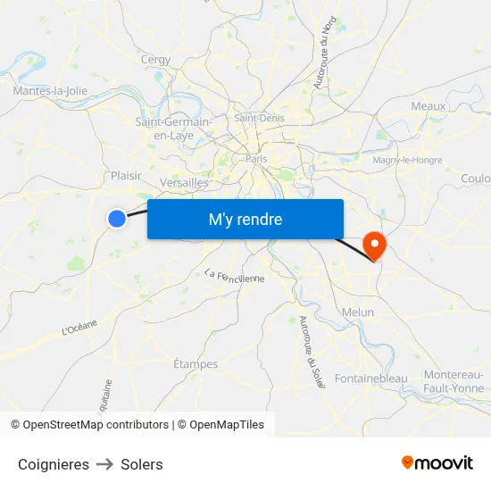 Coignieres to Solers map