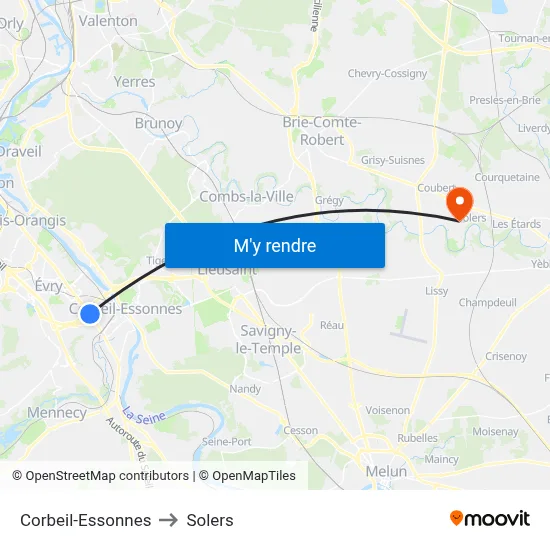 Corbeil-Essonnes to Solers map