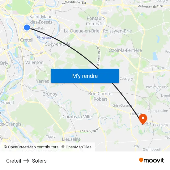 Creteil to Solers map