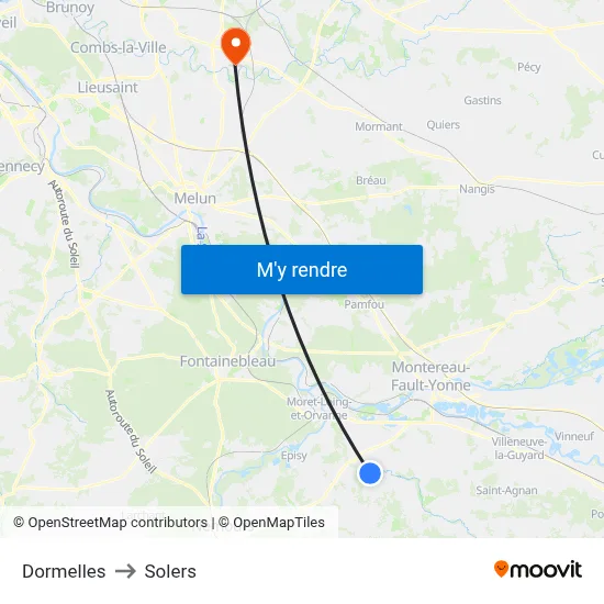 Dormelles to Solers map