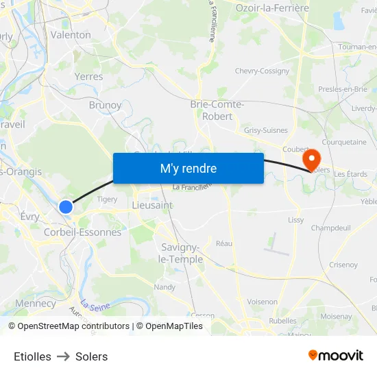 Etiolles to Solers map