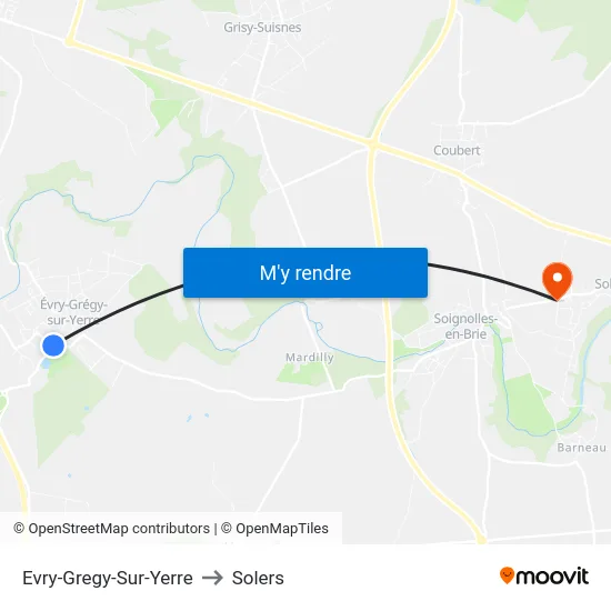Evry-Gregy-Sur-Yerre to Solers map
