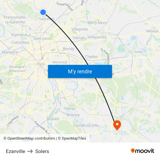 Ezanville to Solers map