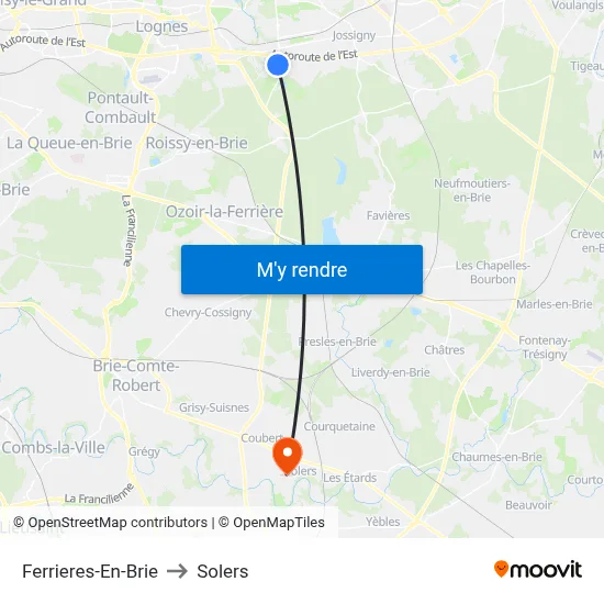 Ferrieres-En-Brie to Solers map