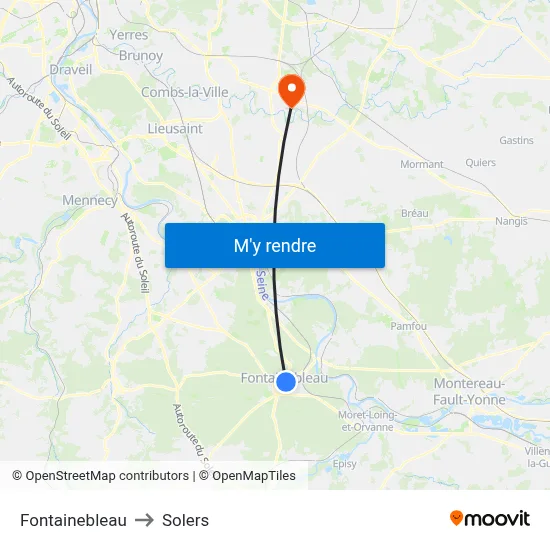 Fontainebleau to Solers map
