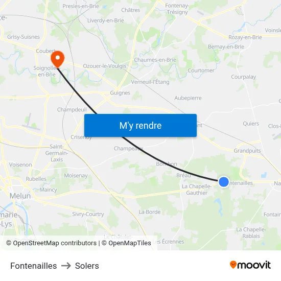 Fontenailles to Solers map