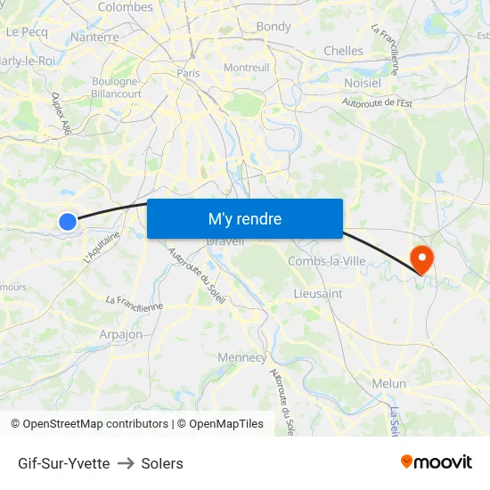 Gif-Sur-Yvette to Solers map