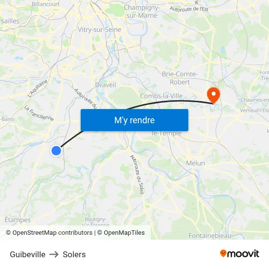 Guibeville to Solers map
