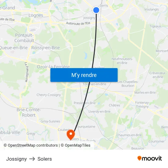 Jossigny to Solers map