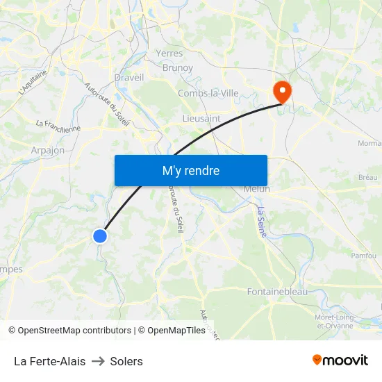 La Ferte-Alais to Solers map