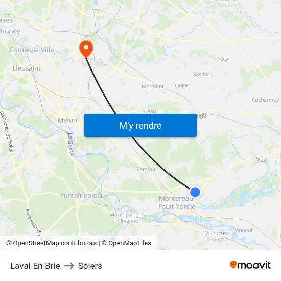 Laval-En-Brie to Solers map