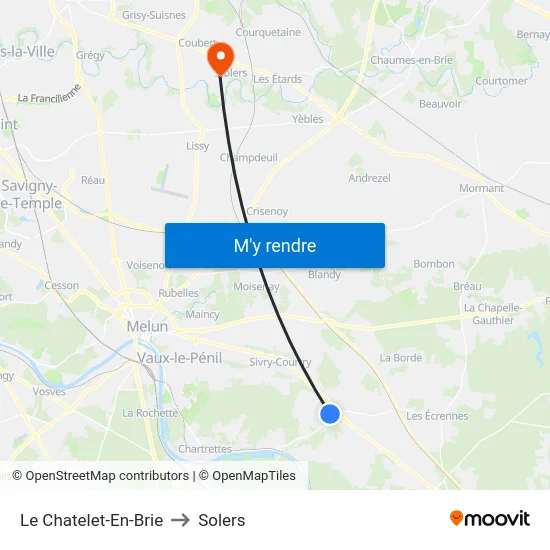 Le Chatelet-En-Brie to Solers map