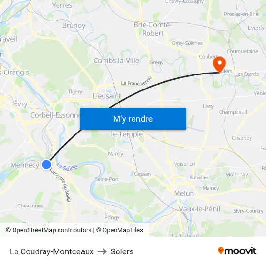 Le Coudray-Montceaux to Solers map