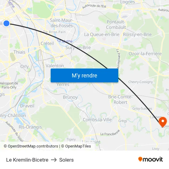 Le Kremlin-Bicetre to Solers map